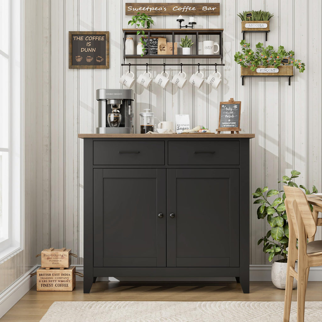Farmhouse Kitchen Storage Cabinet, Small Buffet, Coffee Bar, Black