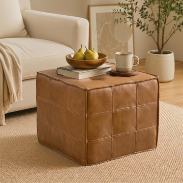 Genuine Leather Square Ottoman, Leather Pouf, Foot Rest