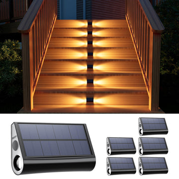 Solar Deck Stair Lights, Waterproof, 2-Sided Warm White LED