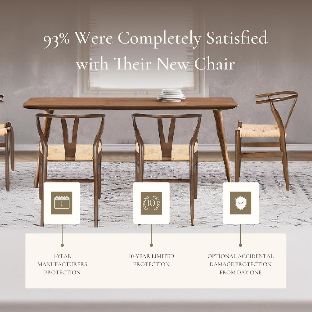 Weave Dining Chairs - Mid-Century Modern Wishbone Dining Chairs with Arms, Solid Wood Frame, Indoor Use - Walnut- Set