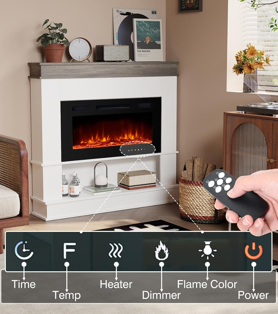49" Electric Fireplace with Mantel,Freestanding Fireplace Heater with 40" Insert Fireplace with 12 Adjustable Flame