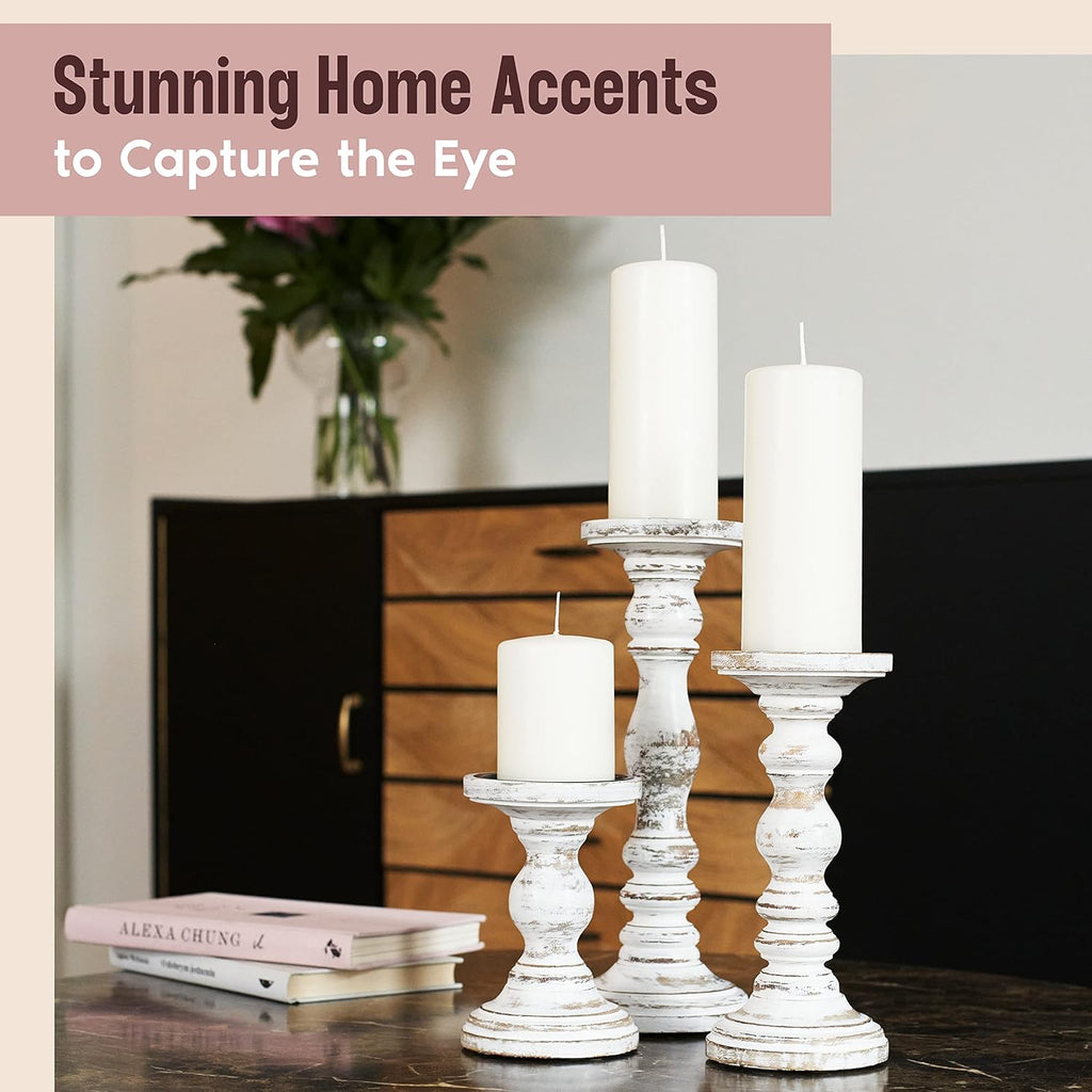 Large Candle Holders for Pillar Candles - Rustic Farmhouse Style Home Decor - Perfect for Table Centerpieces, Coffee