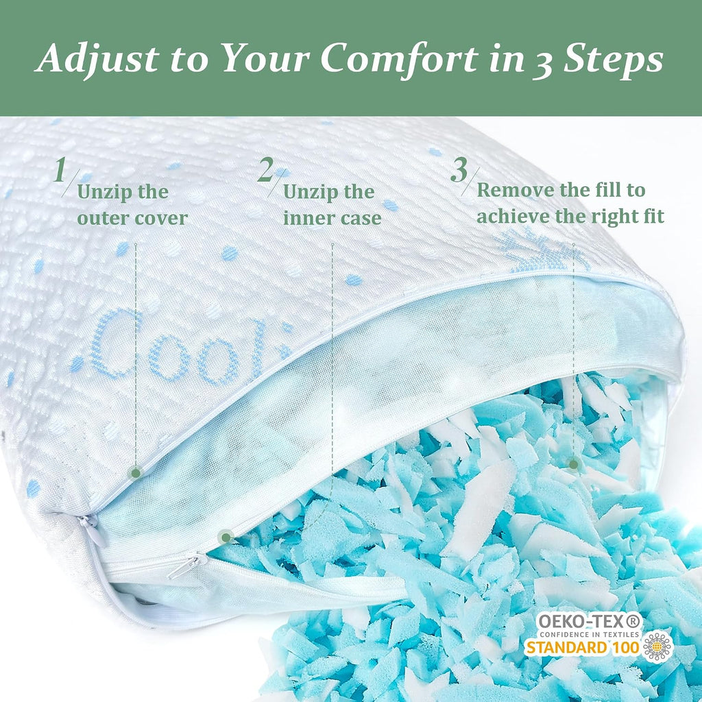 Cooling Body Pillow Shredded Memory Foam with Pillowcase for Adult | Adjustable Foam Pregnancy Long Full Bed Body