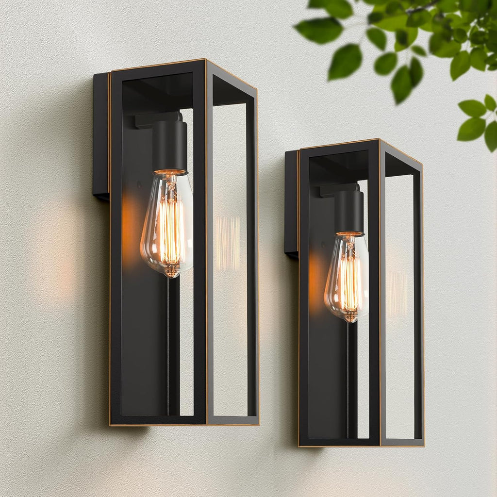 2-Pack Outdoor Wall Lanterns, Exterior Waterproof Outdoor Lights with Glass Shades, Bronze Porch Lights Wall Mounted