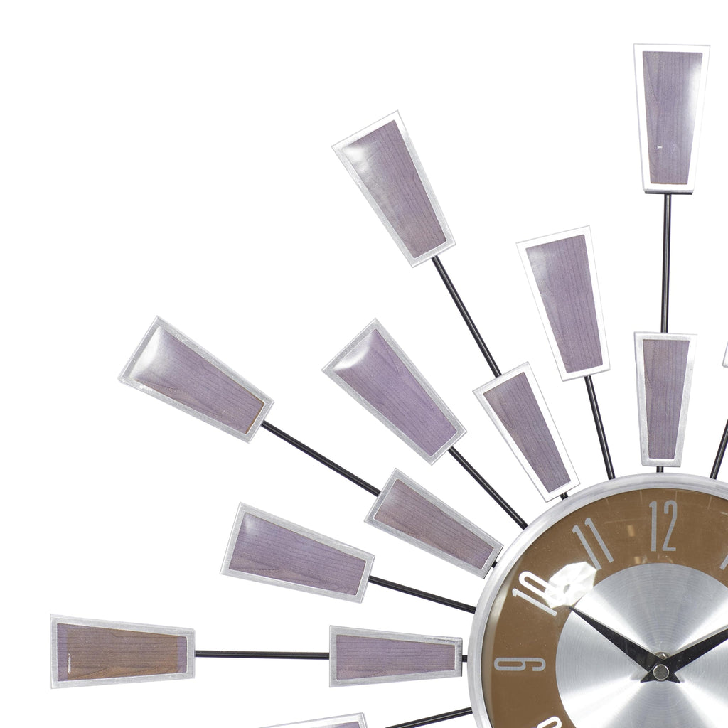 Metal Starburst Wall Clock, Clock 22" x 3" x 22", Brown