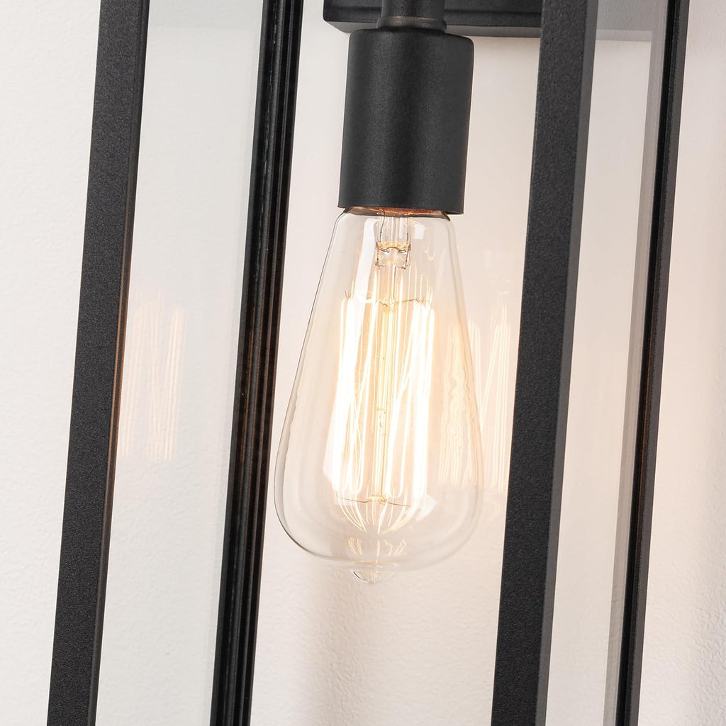 18" Classic Outdoor Wall Sconce 1 Light in Matte Black Rectangular Metal Frame and Clear Glass Shade Waterproof Porch