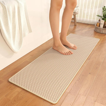 Bathroom Runner Non Slip, Foam Weave Texture Bath Mat, Brown 16x47 | Quick Dry, Rubber Backing, Super Absorbent