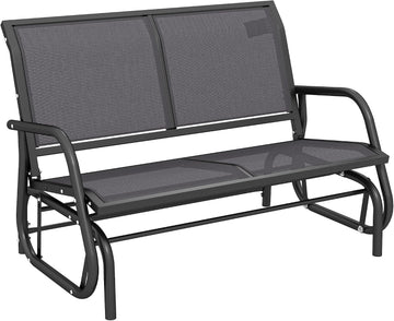 2-Person Outdoor Glider Bench with Steel Frame, Gray | Double Swing Rocking Chair, Loveseat, for Outside Patio