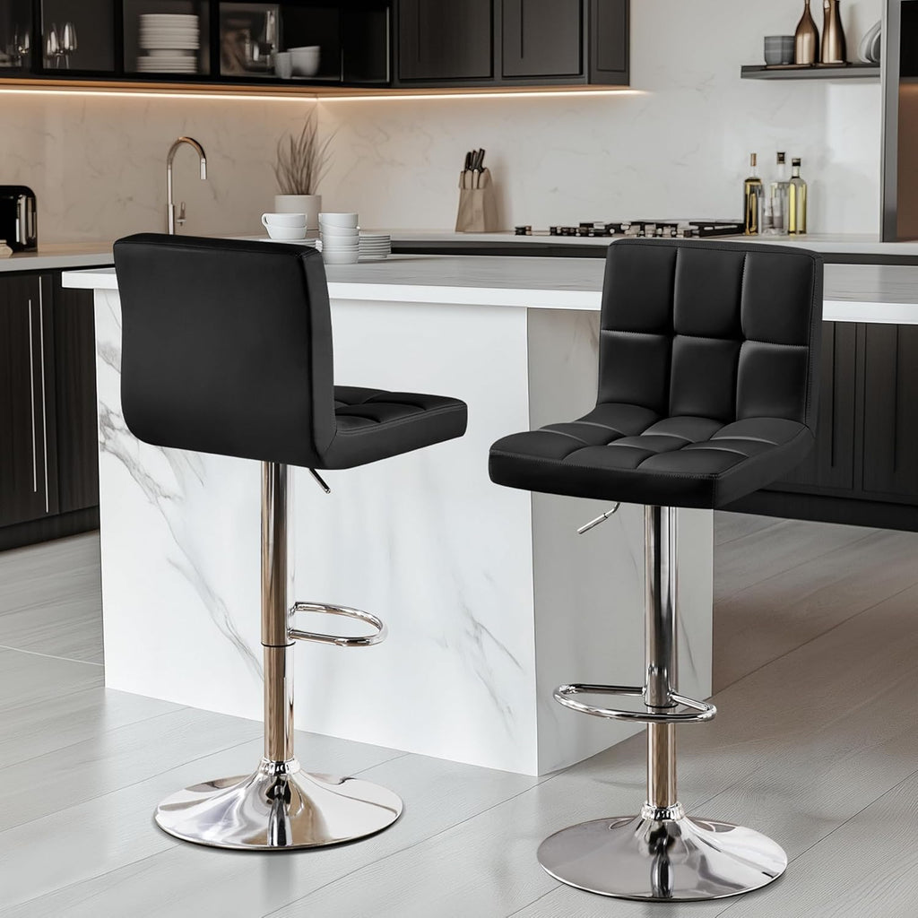 Bar Stools Set of 2, Adjustable PU Leather Swivel Barstools, Modern Counter Stools with Back and Footrest, Counter