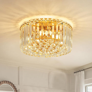 12.6" Gold K9 Crystal Raindrop Flush Mount Ceiling Light, Modern Chandelier, Round Luxury Light Fixture