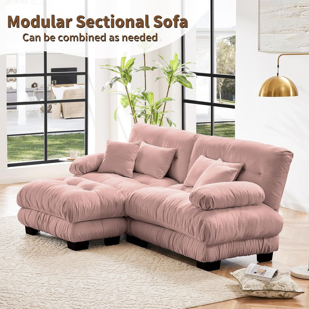 Modular Sectional Sofa Cloud Couch, Deep Seat L Shaped Couch with Ottoman, Pink Sofa Sectional Couches for Living Room