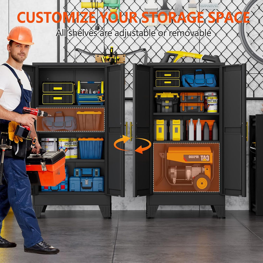 47.2'' Tall Metal Garage Storage Cabinet,File Cabinet with Door and Adjustable Shelves, Outdoor Steel Tool Cabinet