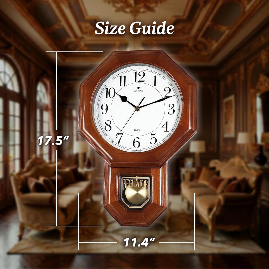 Traditional Schoolhouse Solid Wood Pendulum Wall Clock Chimes Hourly with Westminster Melody Chime Made in Taiwan (Dark Wood...