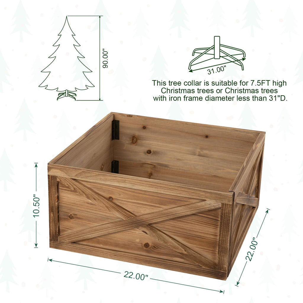 22" L Natural Wooden Tree Collar, Christmas Tree Base Cover, Christmas Tree Collar for 7.5ft Tree Decorative