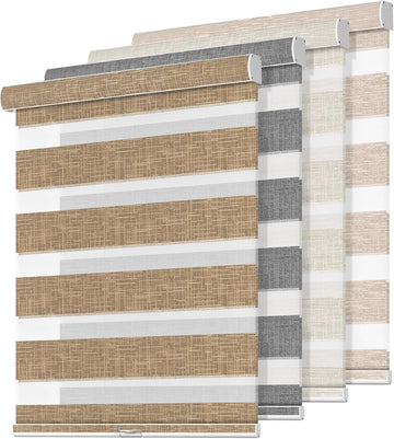 Cordless Zebra Blinds for Windows, Free-Stop, Dual Layer Zebra Blinds for Indoor Windows, Filtering Light Control for Day & Night, Sheer Shades for Home or Office, Sand Brown, Custom Sizes
