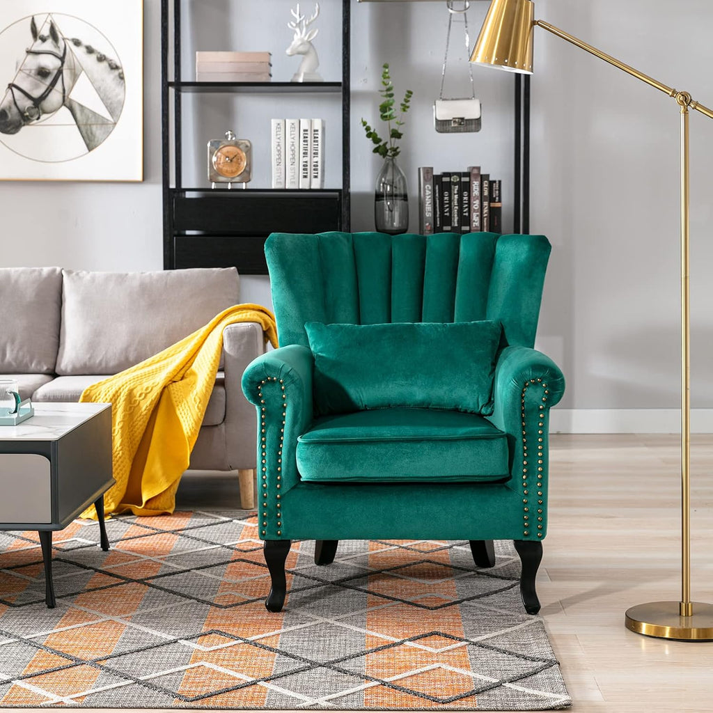 Accent Reading Arm Chairs Set of 2 Midcentury Modern Comfy Corner Sofa Chair, Wingback Waiting Room Club Chair with