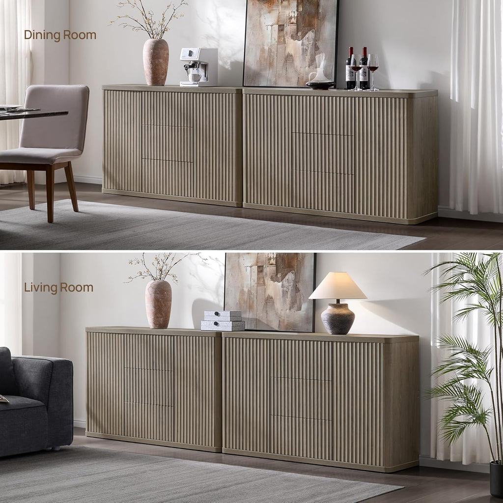 Buffet Cabinet with Storage 54.7" Large Modern Accent Storage Cabinet with Doors and Shelves Fluted Sideboard Credenza