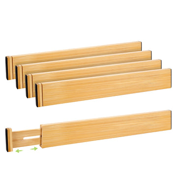 Drawer Organizer, Spring-Loaded Expandable Bamboo Dividers 4-Pack