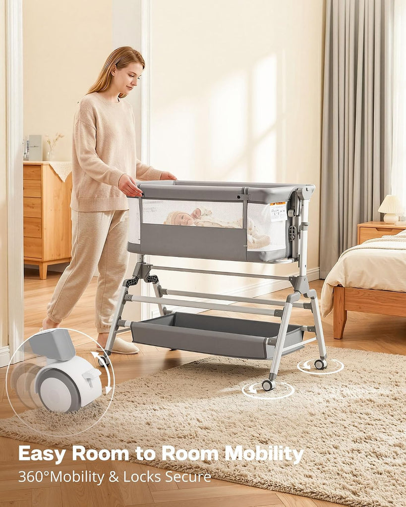 3 in 1 Baby Bassinet Bedside Sleeper, Adjustable Bedside Bassinet for Baby, Womb-Like Rocking Bassinet with Wheels