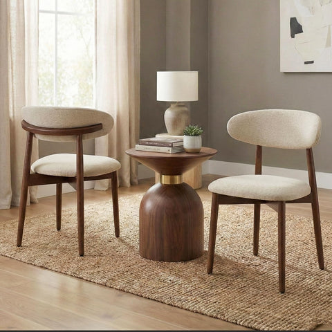 Dining Room Chairs Set of 2, Upholstered Farmhouse Dining Chairs with Solid Wood Legs and Fabric Seat for Kitchen or Dining Room, Beige