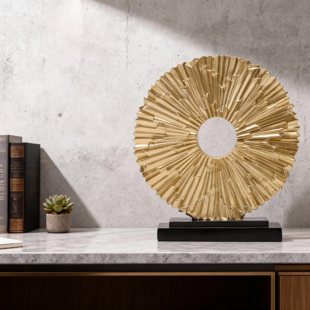 Gold Home Decor Sculpture, Unique Round line Statue, Modern Home Decor, Decorative Panel Statue Gold Decoration TV