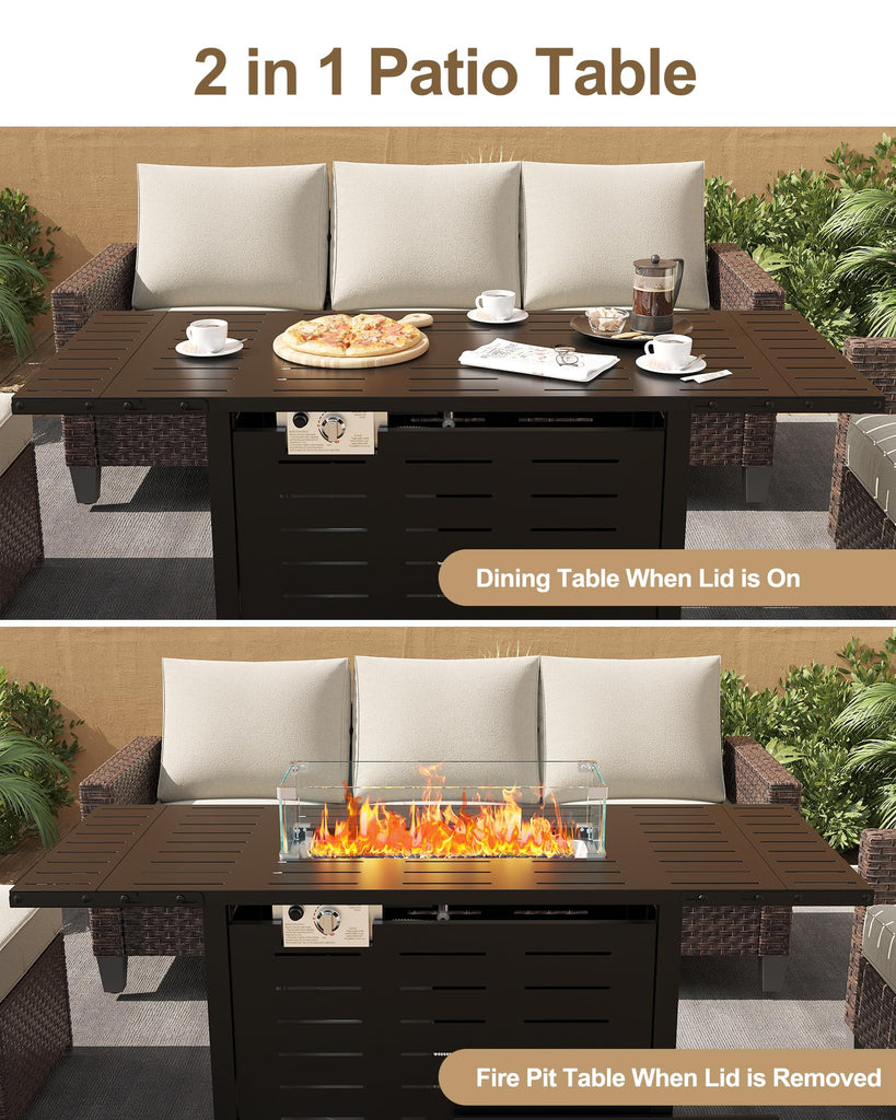 55" Outdoor Propane Fire Pit Table, 48, 000 Btu Lp Gas Rectangular Fire Table with Ignition Systems and Lid, Outdoor