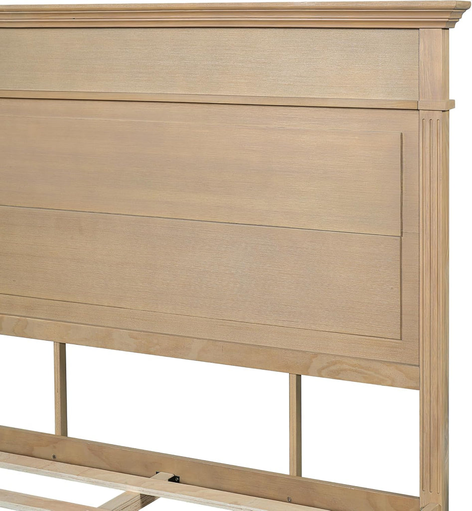Rustic Queen Solid Wood Bed Frame, Farmhouse Platform Bed with 53.5" Tall Headboard, Heavy Duty Wood Bed Frame with