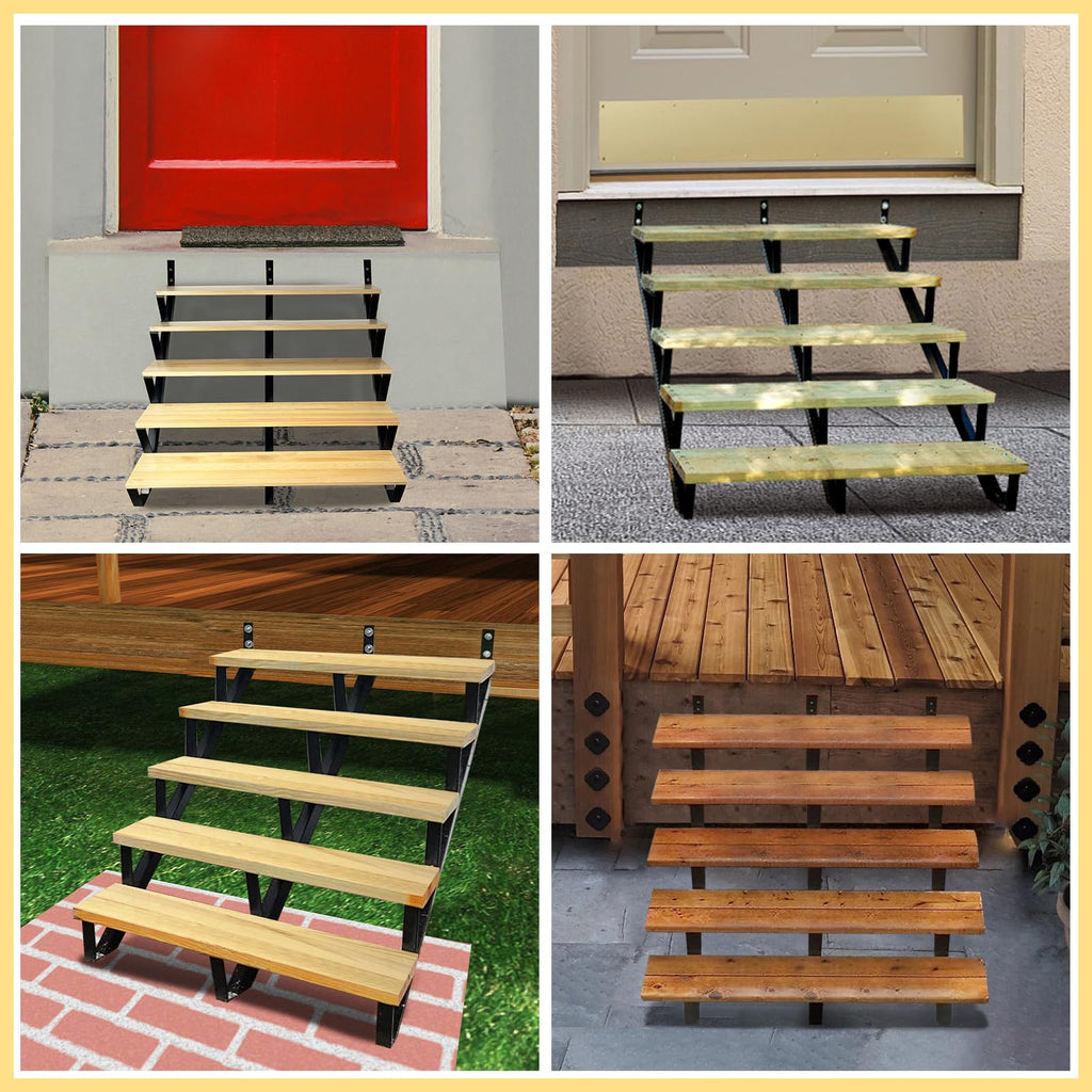 5 Step Metal Stair Step Steel Riser Stringers for 34.7" Height Deck, 3Packs