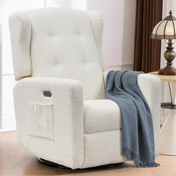 Swivel Rocker Power Recliner Chair, 270° Swivel Glider Recliner with USB & Type-C Charging, Electric Reclining Chair