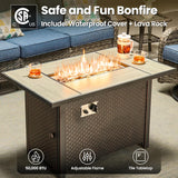 5-Piece Patio Furniture Set with Swivel Chairs Coffee Table, Outdoor Wicker Sofa with 42" Fire Pit Table
