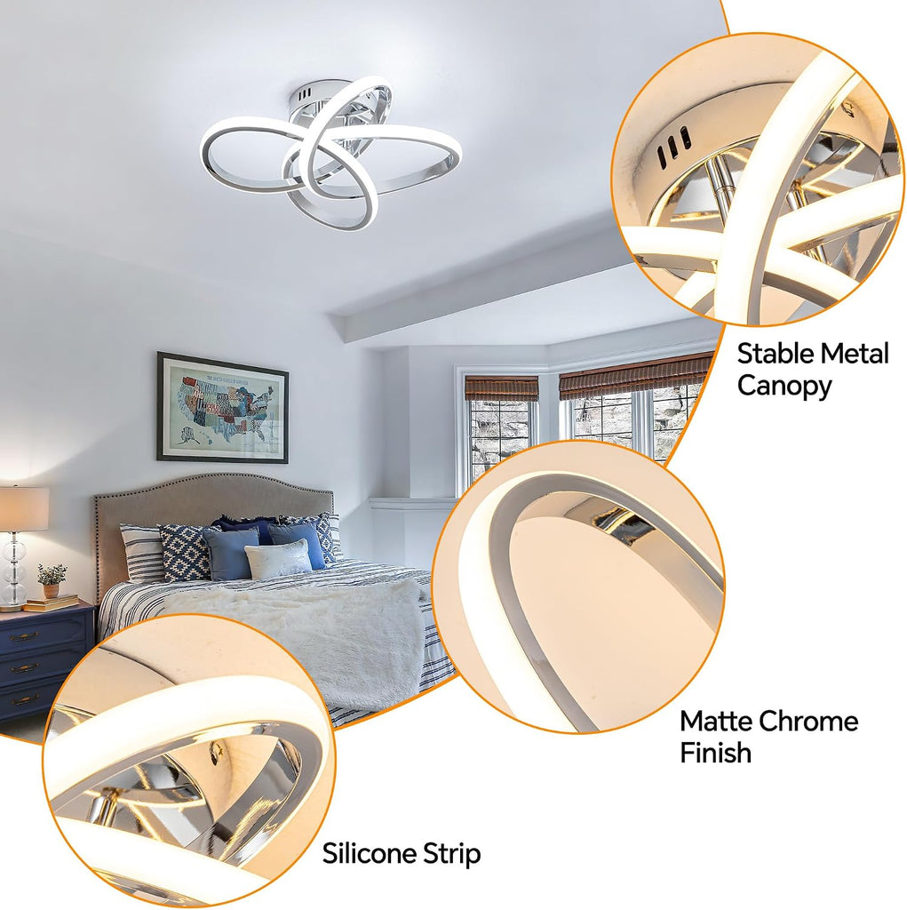 Modern LED Ceiling Light with Remote Control, Stepless Dimming, 3000-6000K Selectable, 36W, Dimmable LED Chandelier