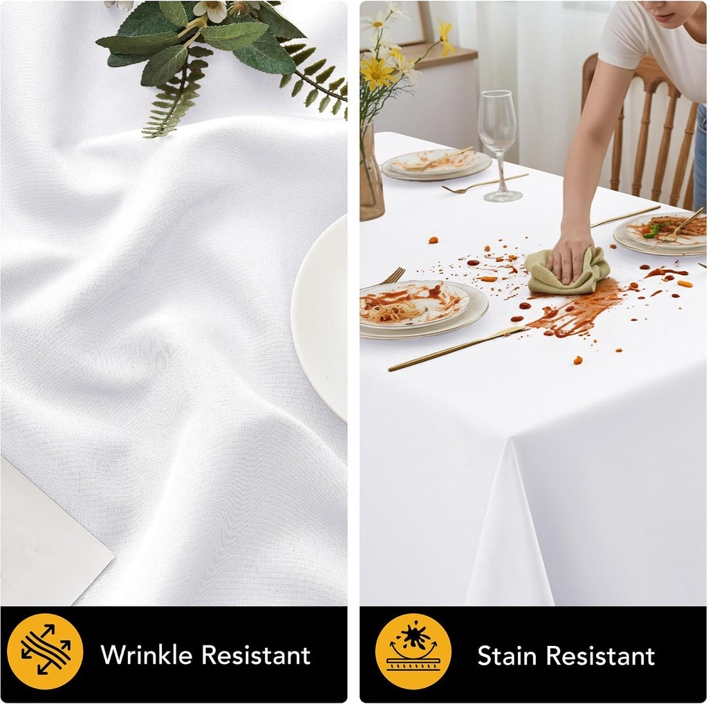 10-Pack White Tablecloths for Rectangle Tables, 60 x 102 Inches, Stain-Resistant Polyester Fabric for 6 Foot Tables