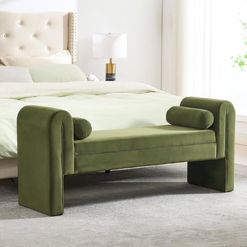 Modern Velvet Bench End of Bed, 60.5" Upholstered Rolled Armed Button Tufted Stool Bench with Storage, Sofa Ottoman