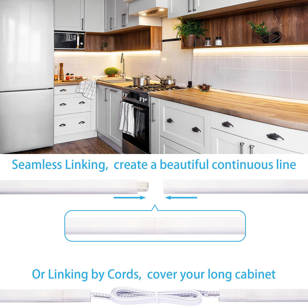 Motion Sensor Under Cabinet Lights, Plug in, Seamlessly Linkable, 6 Pcs 12 Inch Under Counter Lighting Bars, Closet