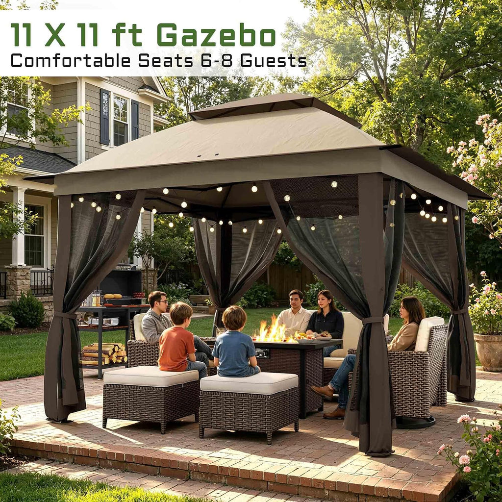 11'X11' Gazebo Pop Up with 4 Sidewalls Mosquito Netting