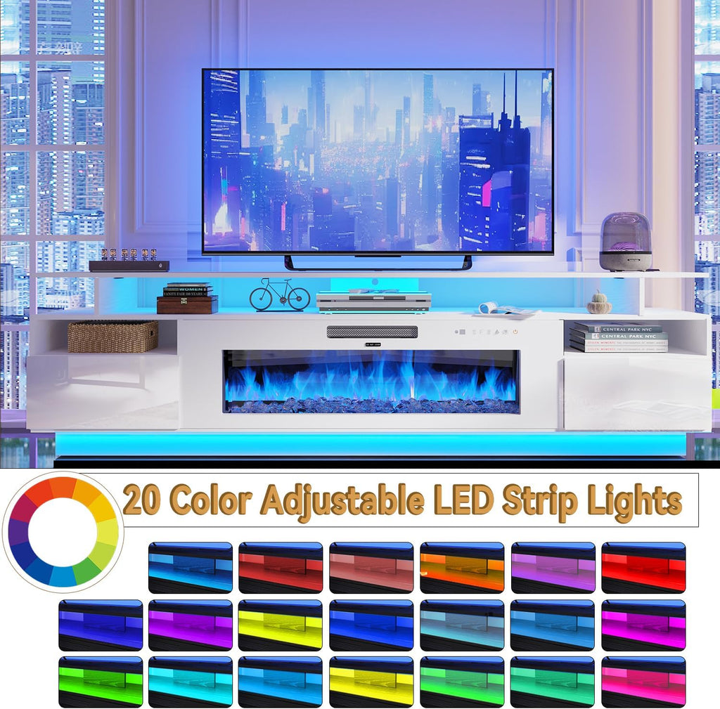 70" Fireplace TV Stand with 36" Electric Fireplace Entertainment Center with Charging Station and LED Light Console