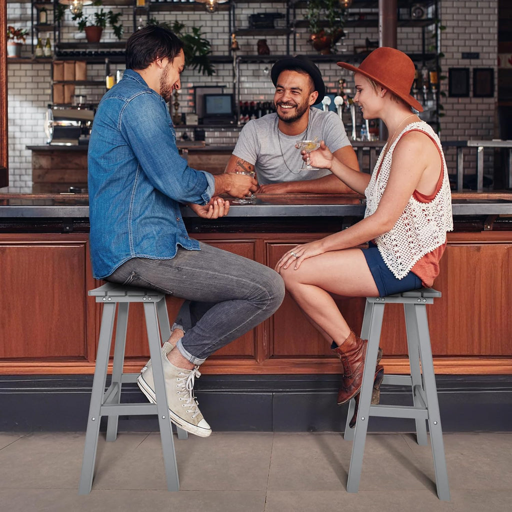 29 Inch Outdoor Bar Stool, HDPE Bar Chairs with Footrest, Weather Resistant Waterproof Bar Stools Outside Bar Height