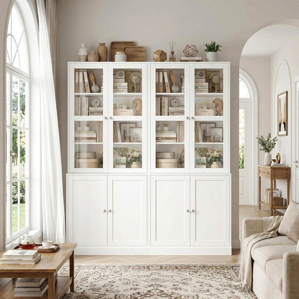 73.2" Tall Bookcase with Glass Doors, 6-Tier Book Shelf with Adjustable Shelf, Tall Bookshelf with Storage Cabinet