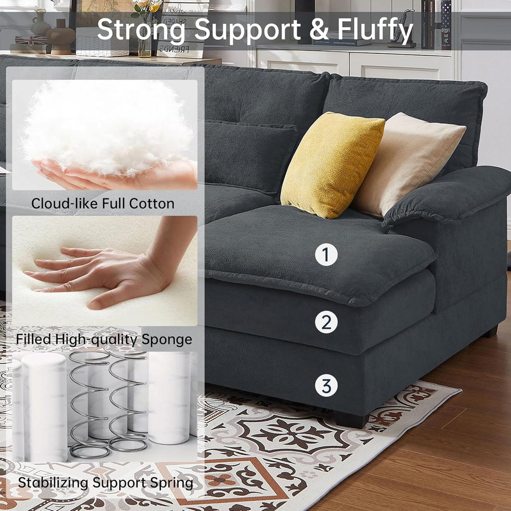 110" Comfy Cloud Couch Sectional Sofa with Lumbar Pillows
