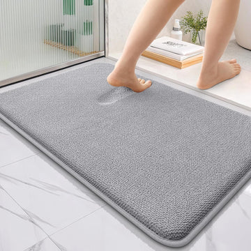 Thick Memory Foam Bathroom Rugs 36x24, Soft Absorbent Bath Mat, Grey | Quick Dry Bath Rugs, Non-Slip Carpet, Machine