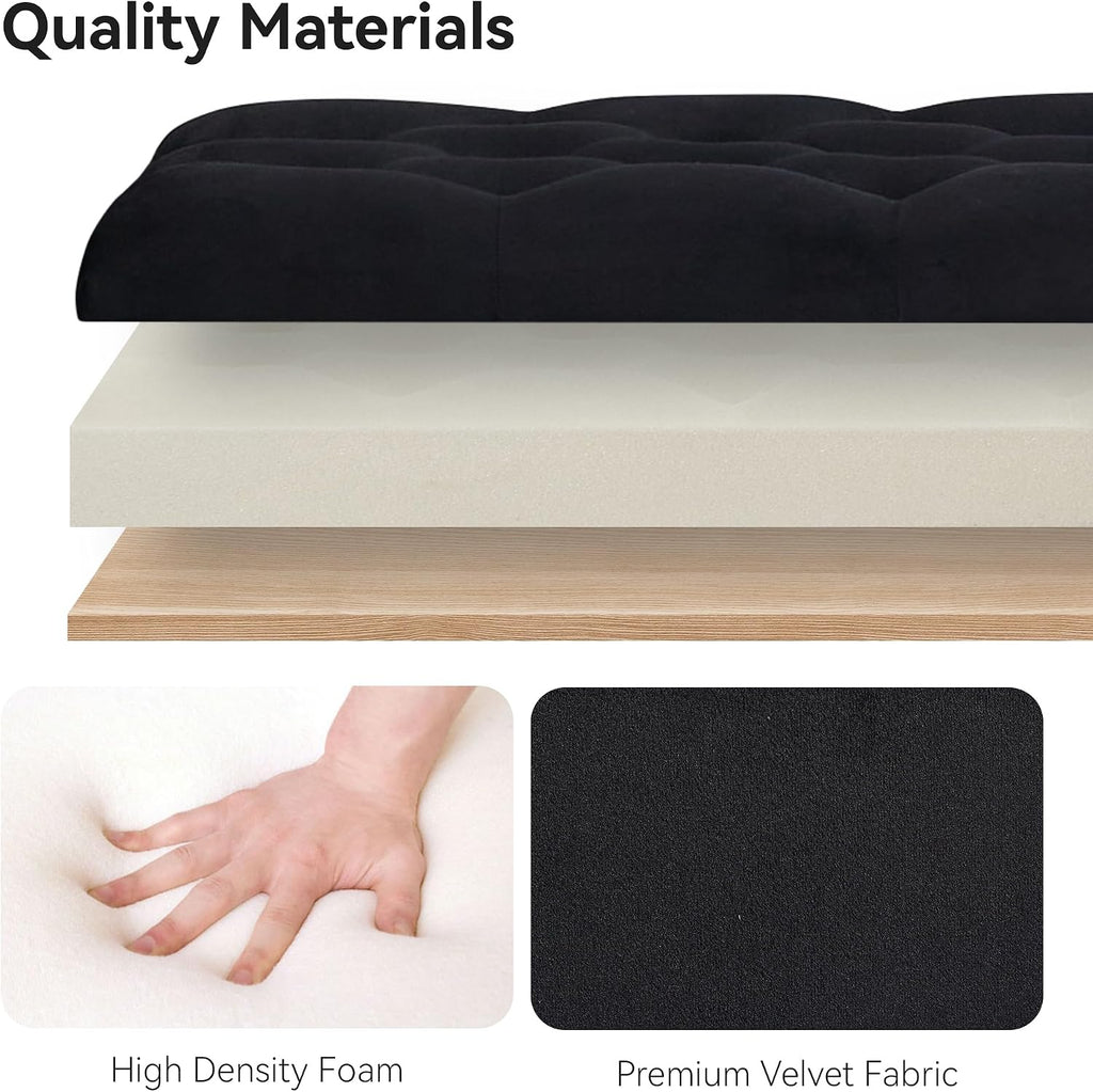47" Velvet Storage Bench, Upholstered Bed Bench with Storage, End of Bed Ottoman with Wooden Legs,Bedside Storage