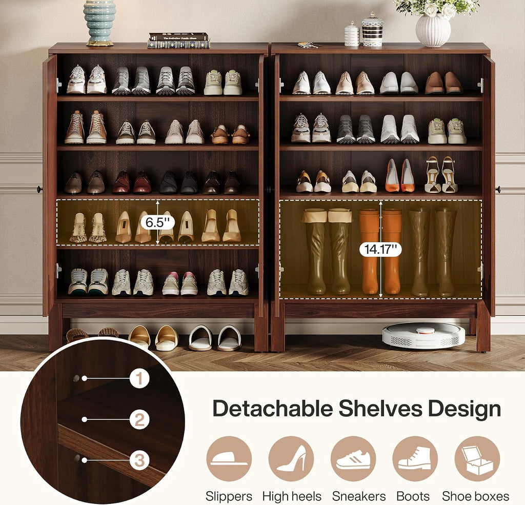 Shoe Cabinet with Doors, 5-Tier Shoe Storage Cabinet with Adjustable Shelves, 20 Pairs Wooden Shoe Rack Organizer