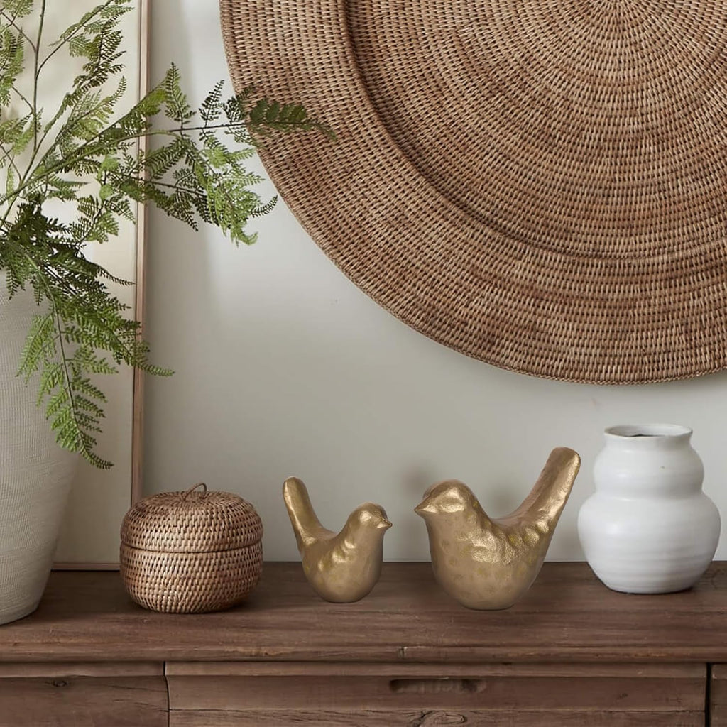 Elegant Cast Iron Bird Statue with Vintage Brass Coating - Gold Bird Figurine Desk, Living Room, Bedroom, Office