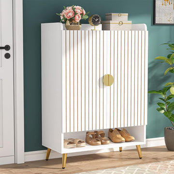 Shoe Cabinet with Doors, 6-Tier Shoe Storage Cabinet with Adjustable Shelves, Wooden Shoes Rack Shoe Storage
