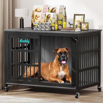 Heavy Duty Dog Crate Furniture on Lockable Wheels