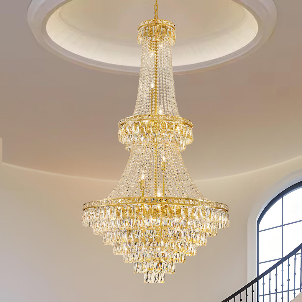 Large Gold Crystal Chandeliers for High Ceilings 26 Lights Modern Chandelier Luxury Chandeliers Light Fixture Foyer Staircase Hallway Entryway Banquet Hall Lobby 63" H x 30.7" D - French Empire