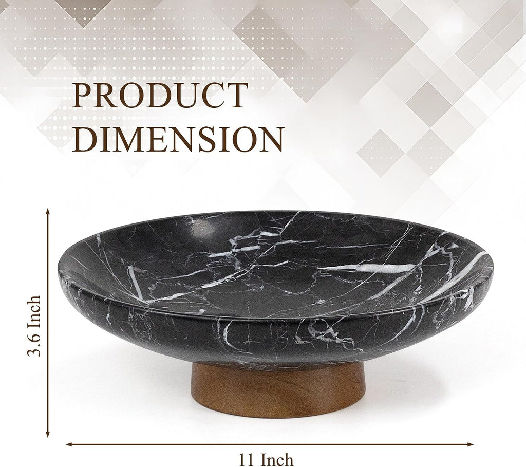 Marble Decorative Fruit Bowl Decor Entryway Pedestal Bowl - Black | 11" Handcrafted Natural Stone Dining Table