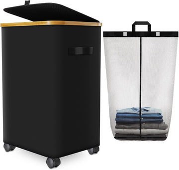 Laundry Hamper with Wheels,20 Gal (75L) Laundry Basket with lid Rolling Clothes Hamper Foldable Dirty Clothes Basket