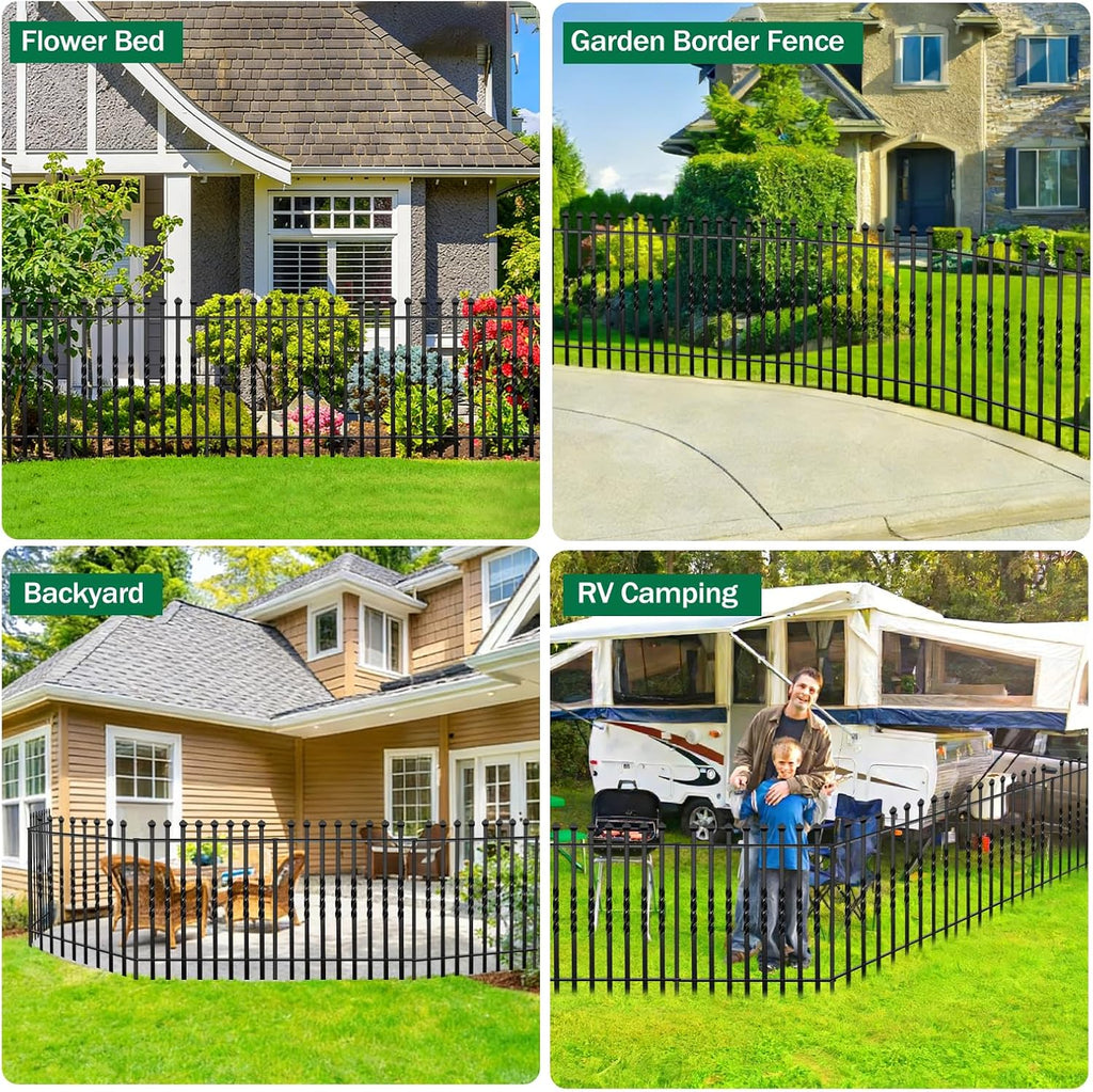 10 Panels Decorative Garden Fence, 32in(H)×24Ft(L) Heavy Duty Twist Outdoor Dog Fence Rustproof Metal Square Tube No