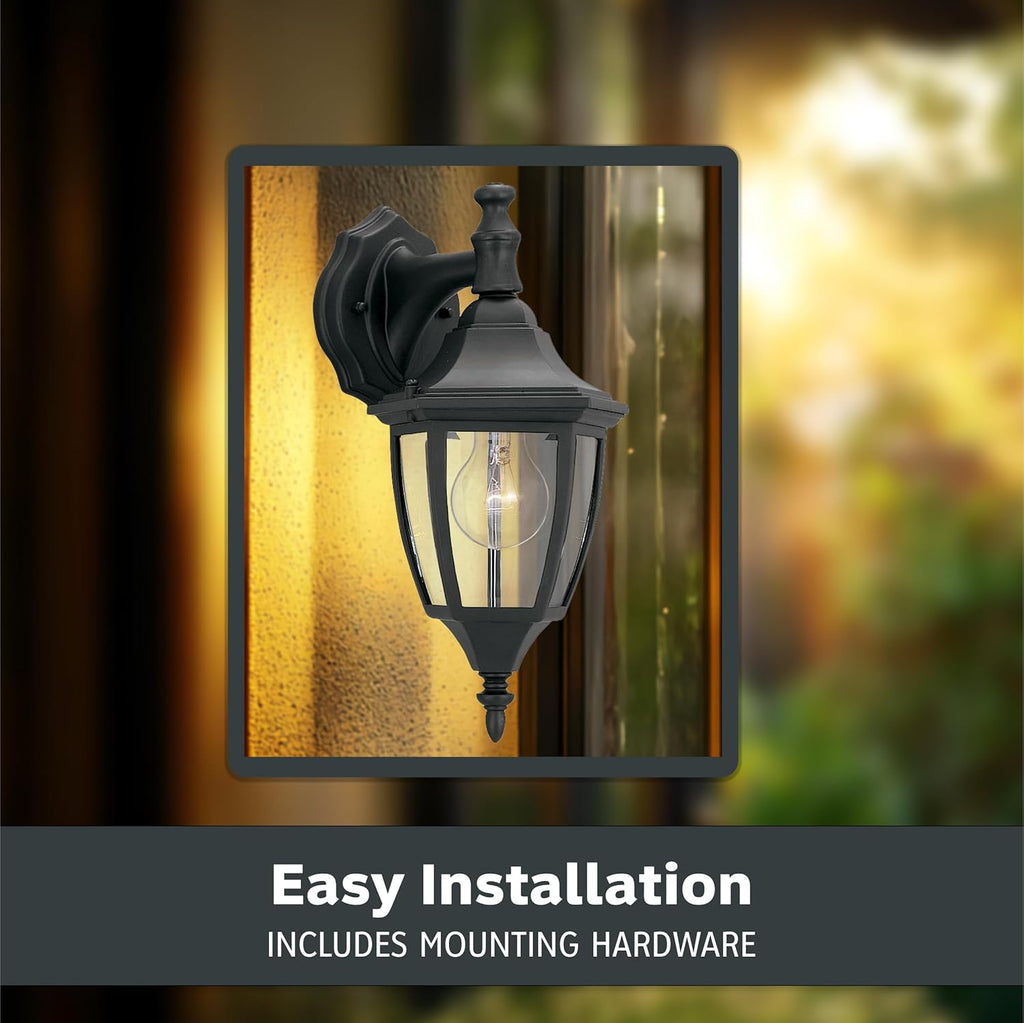 Waterbury Outdoor Light Fixture, 14.25 Inch Exterior Wall Lantern Sconce for Front Door, Patio and Porch, Black, 2461-BK